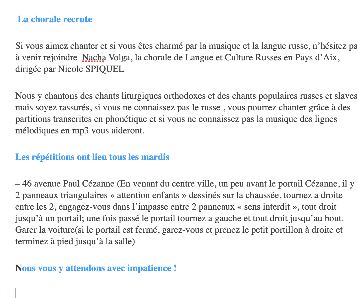 ARTICLE RENTREE CHORALE SITE